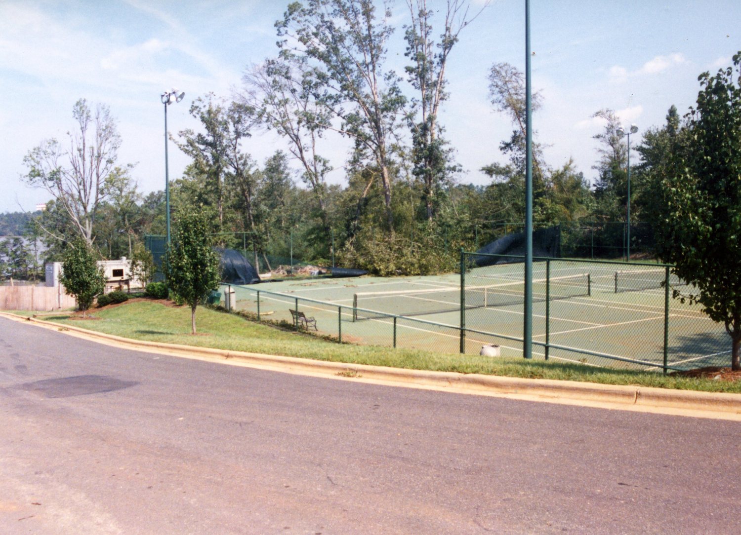 tennis court after hurricane Hugo passed Charlotte in September 1989